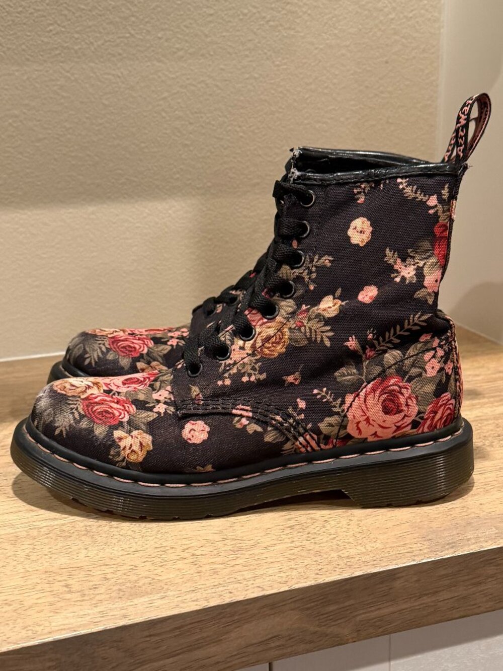 Dr. Martens Black Floral Canvas Combat Boots